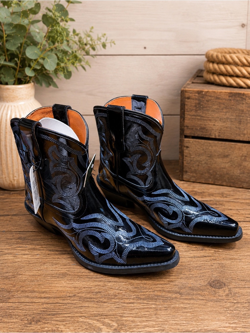Womens Black Western Ankle Boots with Embroidery. Runs 1/2-1 size big